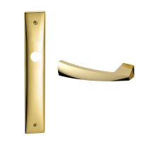 1130L Mitos deurkruk op schild PC72 linkswijzend, messing gepolijst