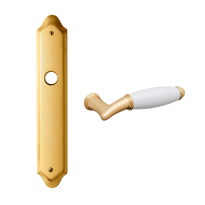 1200R Melody deurkruk op langschild blind rechtswijzend, messing gepolijst