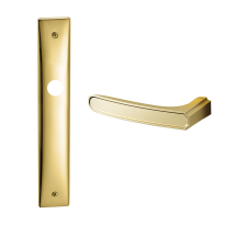 1870L Frame Q deurkruk op langschild PC92 linkswijzend, satinmessing-messing-gepolijst