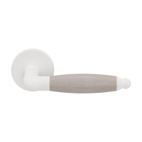 GPF4300.62-H3 Ika deurkruk wit/ eiken whitewash gebogen met ronde eindknop op rond rozet