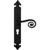 GPF6200.60R smeedijzer zwarte deurkruk Kera op langschild PC55 291x41x4mm, rechtswijzend
