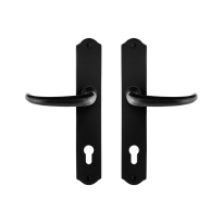 GPF6205.60 smeedijzer zwarte deurkruk Uhka op schild PC85, 238x41x4mm