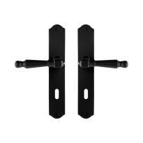GPF6210.60 smeedijzer zwarte deurkruk Mela op schild BB72, 238x41x4mm
