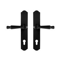 GPF6210.60 smeedijzer zwarte deurkruk Mela op schild PC85, 238x41x4mm