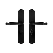 GPF6210.60 smeedijzer zwarte deurkruk Mela op schild WC55/8, 238x41x4mm
