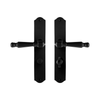 GPF6210.60 smeedijzer zwarte deurkruk Mela op schild WC63/8, 238x41x4mm