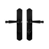 GPF6210.60 smeedijzer zwarte deurkruk Mela op schild WC72/8, 238x41x4mm
