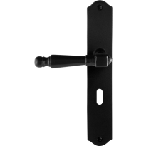 GPF6210.60L/R smeedijzer zwarte deurkruk Mela op schild BB56 238x41x4mm, links-/rechtswijzend