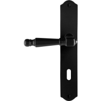 GPF6210.60L/R smeedijzer zwarte deurkruk Mela op schild BB72 238x41x4mm, links-/rechtswijzend