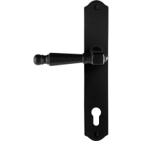 GPF6210.60L/R smeedijzer zwarte deurkruk Mela op schild PC92 238x41x4mm, links-/rechtswijzend
