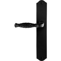 GPF6225.60L/R smeedijzer zwarte deurkruk Tuli op schild blind 238x41x4mm, links-/rechtswijzend