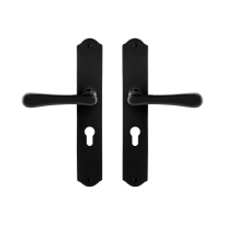 GPF6240.60 smeedijzer zwarte deurkruk Paju op schild PC55, 238x41x4mm