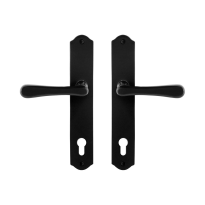 GPF6240.60 smeedijzer zwarte deurkruk Paju op schild PC92, 238x41x4mm