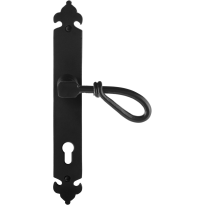GPF6255.60R smeedijzer zwarte deurkruk Sula op langschild PC85 291x41x4mm, rechtswijzend