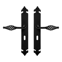 GPF6265.60 smeedijzer zwarte deurkruk Tane op langschild BB56, 291x41x4mm