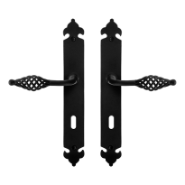 GPF6265.60 smeedijzer zwarte deurkruk Tane op langschild BB72, 291x41x4mm