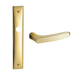 1870R Frame Q deurkruk op langschild blind rechtswijzend, satinmessing/messing gepolijst