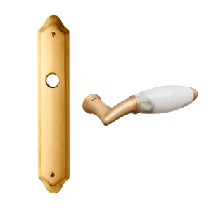 8000 Paros deurkruk op langschild WC63/8, satinmessing