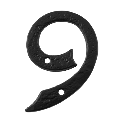 Huisnummer 9 landelijk, smeedijzer zwart, 101 mm